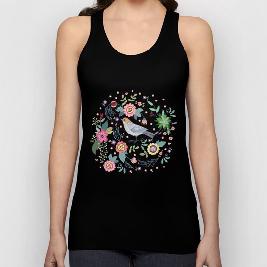 Pattern with beautiful bird in flowers Unisex Tank Top
