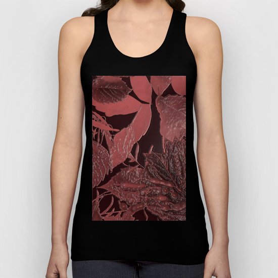 Burgundy leaves on black background abstract design vintage style Unisex Tank Top