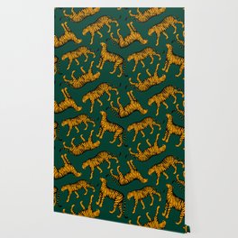 Tigers (Dark Green and Marigold) Wallpaper