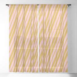 [ Thumbnail: Goldenrod and Pink Colored Pattern of Stripes Sheer Curtain ]