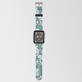Spring Flowers Pattern Blue on Soft Green  Apple Watch Band