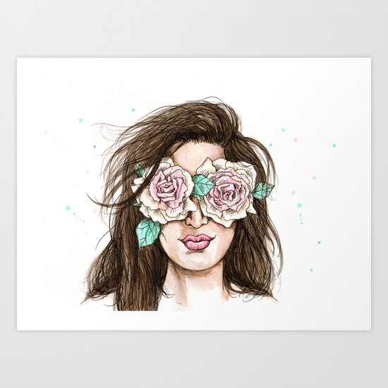 white roses in their eyes (female version) Art Print