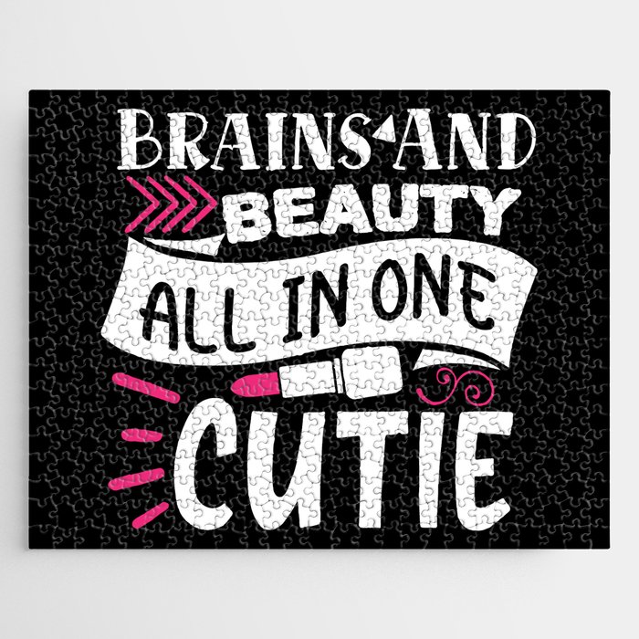 Brains And Beauty All In One Cutie Makeup Quote Jigsaw Puzzle