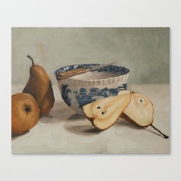 pears, knife, & transferware bowl Canvas Print