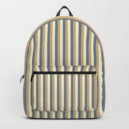 [ Thumbnail: Light Yellow, Tan & Slate Gray Colored Lined Pattern Backpack ]