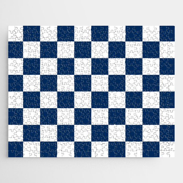 Navy Blue Checkerboard Pattern Palm Beach Preppy Jigsaw Puzzle
