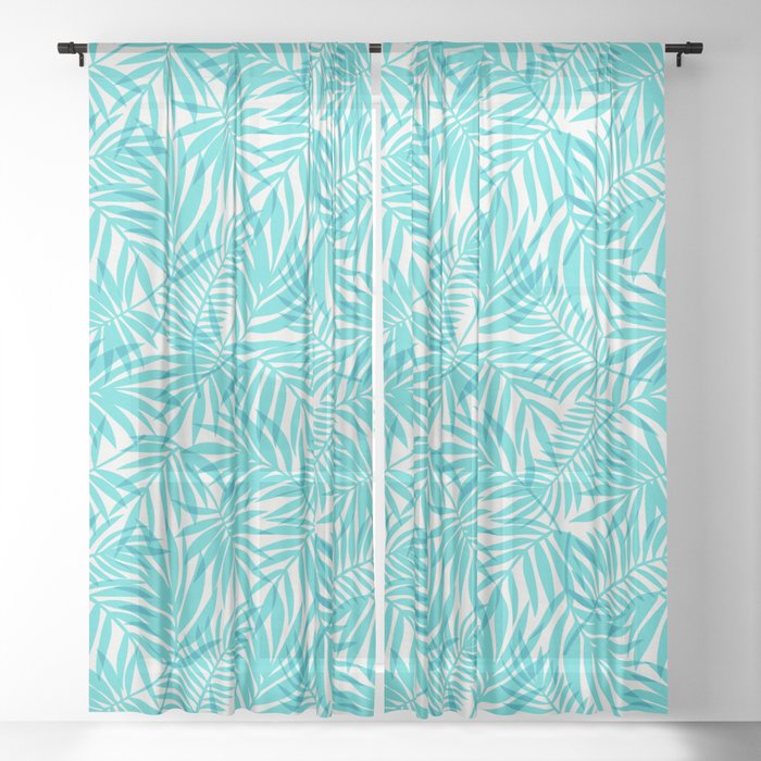 Blue Turquoise Palm Leaves Sheer Curtain
