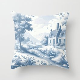 French Pastoral Classic Blue Throw Pillow