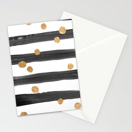 black watercolor stripes with gold dots Stationery Cards