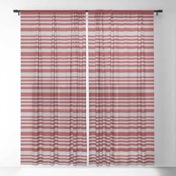 Dark Red and Dark Gray Colored Lines/Stripes Pattern Sheer Curtain