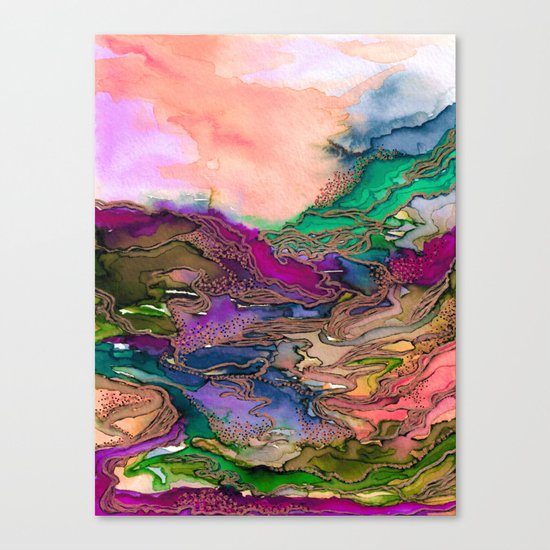 BRING ON BOHEMIA 1 Bold Rainbow Colorful Watercolor Abstract Metallic Accent Summer Peach Pink Green Canvas Print