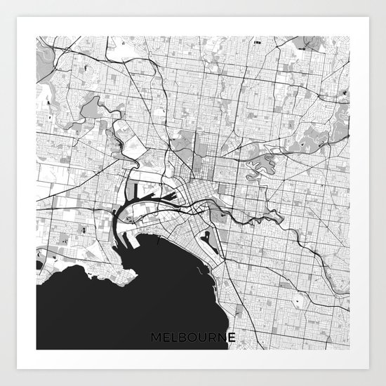 Melbourne City Map Gray Art Print