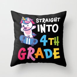 Straight Into 4th Grade Dabbing Unicorn Throw Pillow