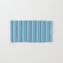 [ Thumbnail: Slate Gray & Sky Blue Colored Stripes/Lines Pattern Hand & Bath Towel ]
