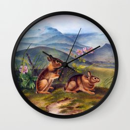 Bunny Rabbit, Bunny, Lepus nuttallii, Nuttall's Hare, Males, Natural size, Audubon Quadrupeds Antique Print Plate 19 Wall Clock