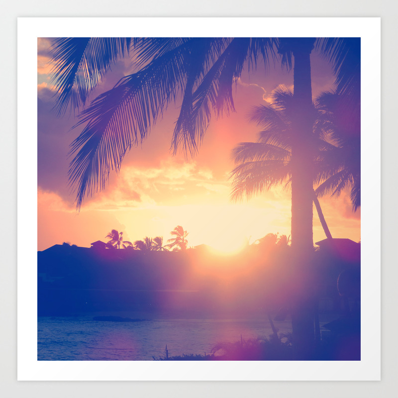 Hawaii Sunset Palm Tree Art Print By Eynephotography Society6