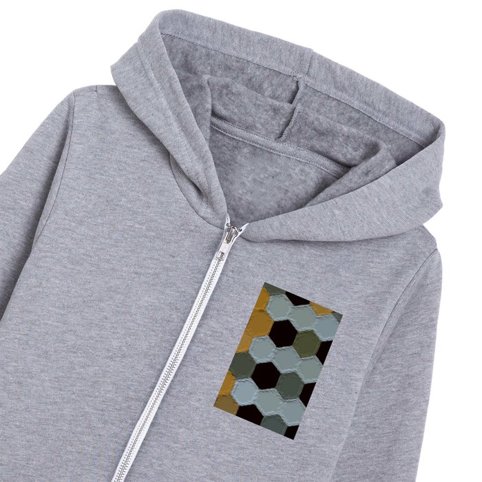 Hexagons I - ochre, olive green, gray, gold, black graphic design Kids Zip Hoodie