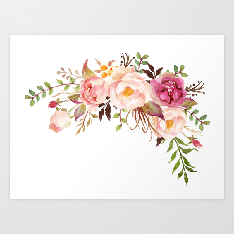 Pink Peonies Watercolor Flower Bouquet Art Print By Junkydotcom Society6