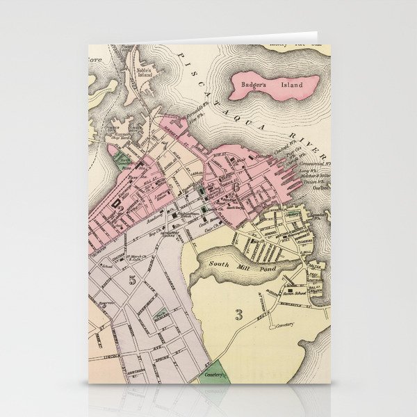 Vintage Map of Portsmouth NH (1877) Stationery Cards by BravuraMedia Society6