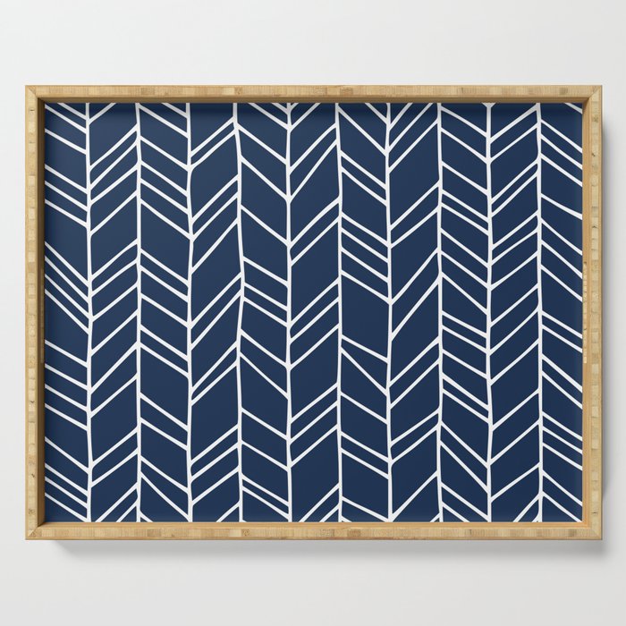 Rustic Herringbone in Navy Blue Serving Tray