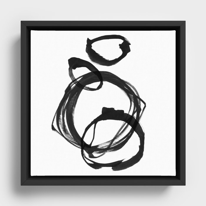Black Ink Geometric Abstract Painting Rings 3 Framed Canvas