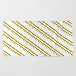 [ Thumbnail: Mint Cream and Dark Goldenrod Colored Stripes Pattern Beach Towel ]