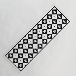 Parisian Jasmine Tile (B/W) Yoga Mat | Flower, Graphicdesign, Checkerboard, Tile, Geometric, Digital, Parisian, Jasmine, Pattern, Black And White 