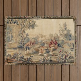 Aubusson  Antique French Tapestry Print Outdoor Rug