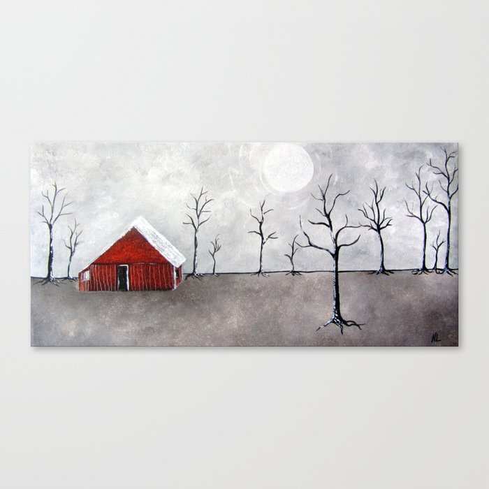 Red Barn Painting Barns Trees Nature Landscape Art Serene Lonely