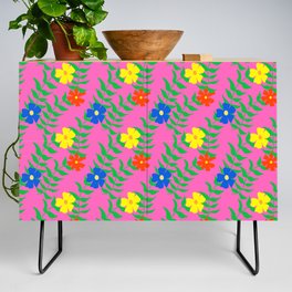 Cheerful 80’s Summer Flowers On Hot Pink Credenza