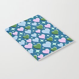 Midcentury Retro Hearts and Stars - Blue Notebook
