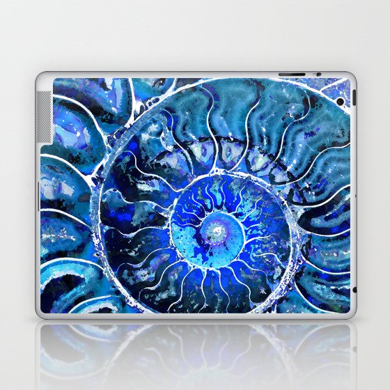 Deep Blue Nautilus Seashell Art by Sharon Cummings Laptop & iPad Skin