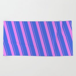 [ Thumbnail: Violet and Royal Blue Colored Lines Pattern Beach Towel ]