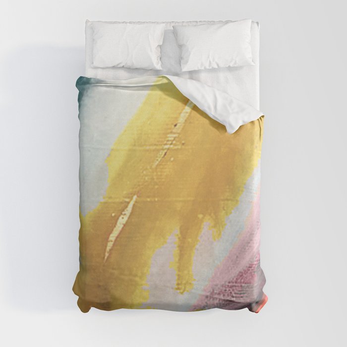Ambition: a colorful abstract piece in bold yellow, blue, pink, red, and gold Duvet Cover