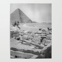 Sphinx, Pyramid, and Ruins, Giza, Egypt black and white photography - black and white photographs Poster