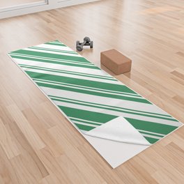 [ Thumbnail: Sea Green & White Colored Lined Pattern Yoga Towel ]