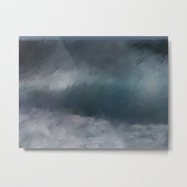 Blue Stormy Sea Metal Print | Blue, Water, Rain, Painting, White, Storm, Turquoise, Abstract, Painterly, Dark 