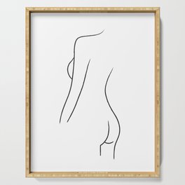 Fine Line Woman Body Back Drawing Serving Tray
