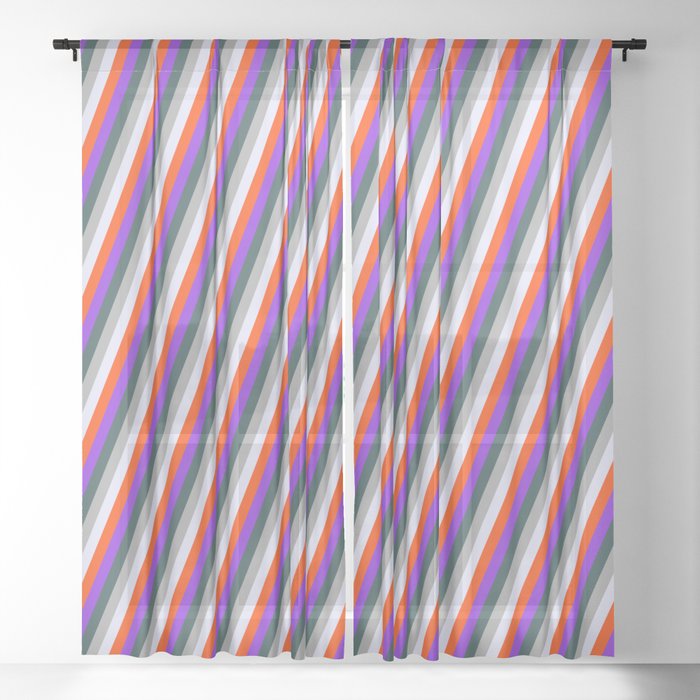 Purple, Dark Slate Gray, Dark Grey, Lavender, and Red Colored Lined Pattern Sheer Curtain