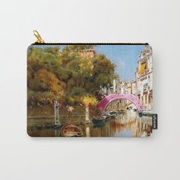 'A Sunlit Canal in Venice' landscape painting by Antonio Maria de Reyna Carry-All Pouch | Italy, Rialtobridge, Amalfi, Maritime, Florence, Tuscany, Italian, Positano, Bridgeofsighs, Grandcanal 