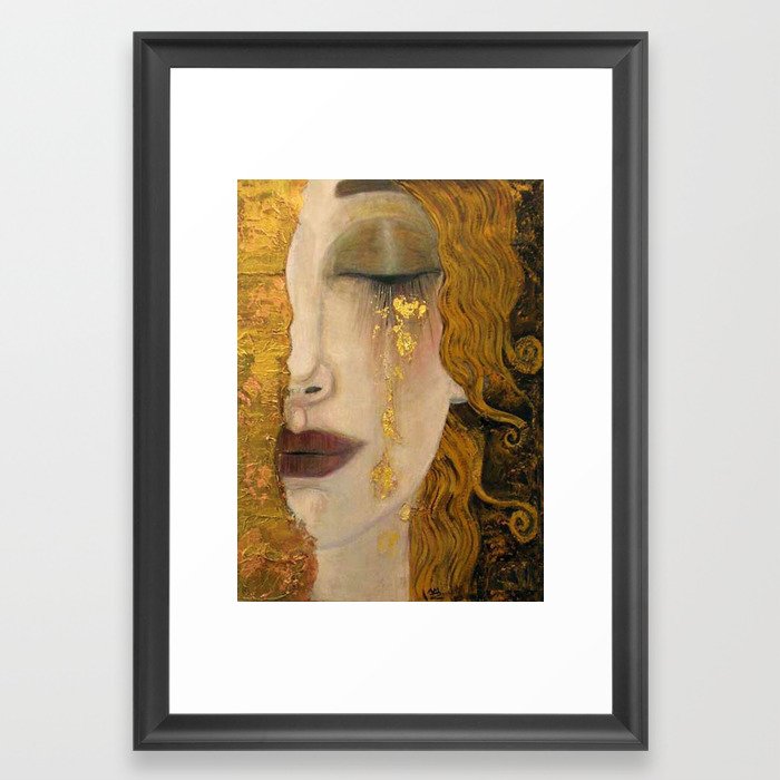 Golden Tears (Freya's Heartache) portrait painting by Gustav Klimt Framed Art Print