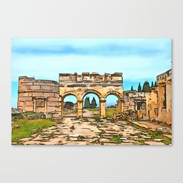 Frontinus Gate in Hierapolis, Pamukkale Black Outline Art Canvas Print