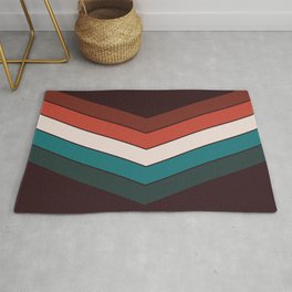 V - Red and Blue Minimalistic Colorful Retro Stripe Art Pattern on Dark Brown Area & Throw Rug