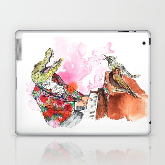 Piano Playing Alligator in a Floral Blazer, with Backup Singing Birds Laptop & iPad Skin