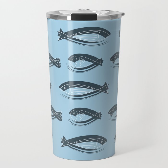 Swimming Fishes Pattern Baby Blue Background Travel Mug