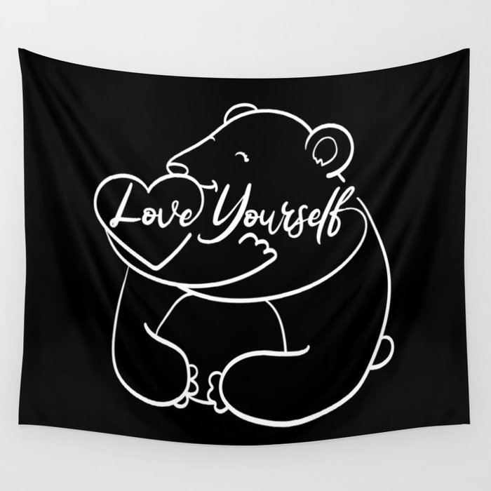 Love Yourself Cute Bear Illustration Wall Tapestry
