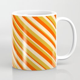[ Thumbnail: Red, Beige, and Goldenrod Colored Lined Pattern Coffee Mug ]