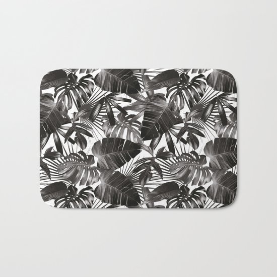 palm leaves grey seamless pattern Bath Mat