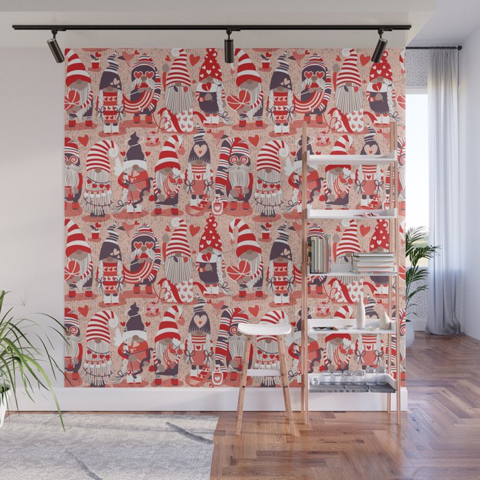 I gnome you more // flesh background red and orange shade Valentine's Day gnomes and motifs Wall Mural