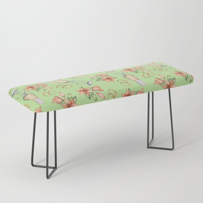 Wedding Champagne and Flowers Modern Green Collection Bench